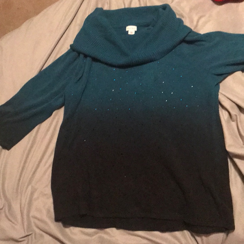 Black and teal ombré cowl neck sweater